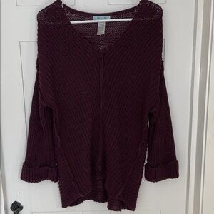 She + Sky Deep Burgundy V-Neck Sweater